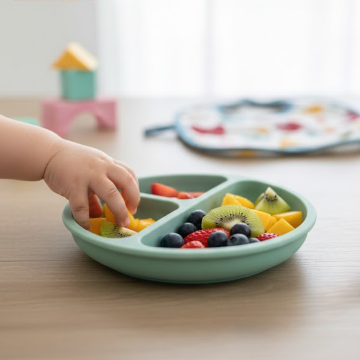 Prato Infantil em Silicone com Ventosa e Divisória Verde