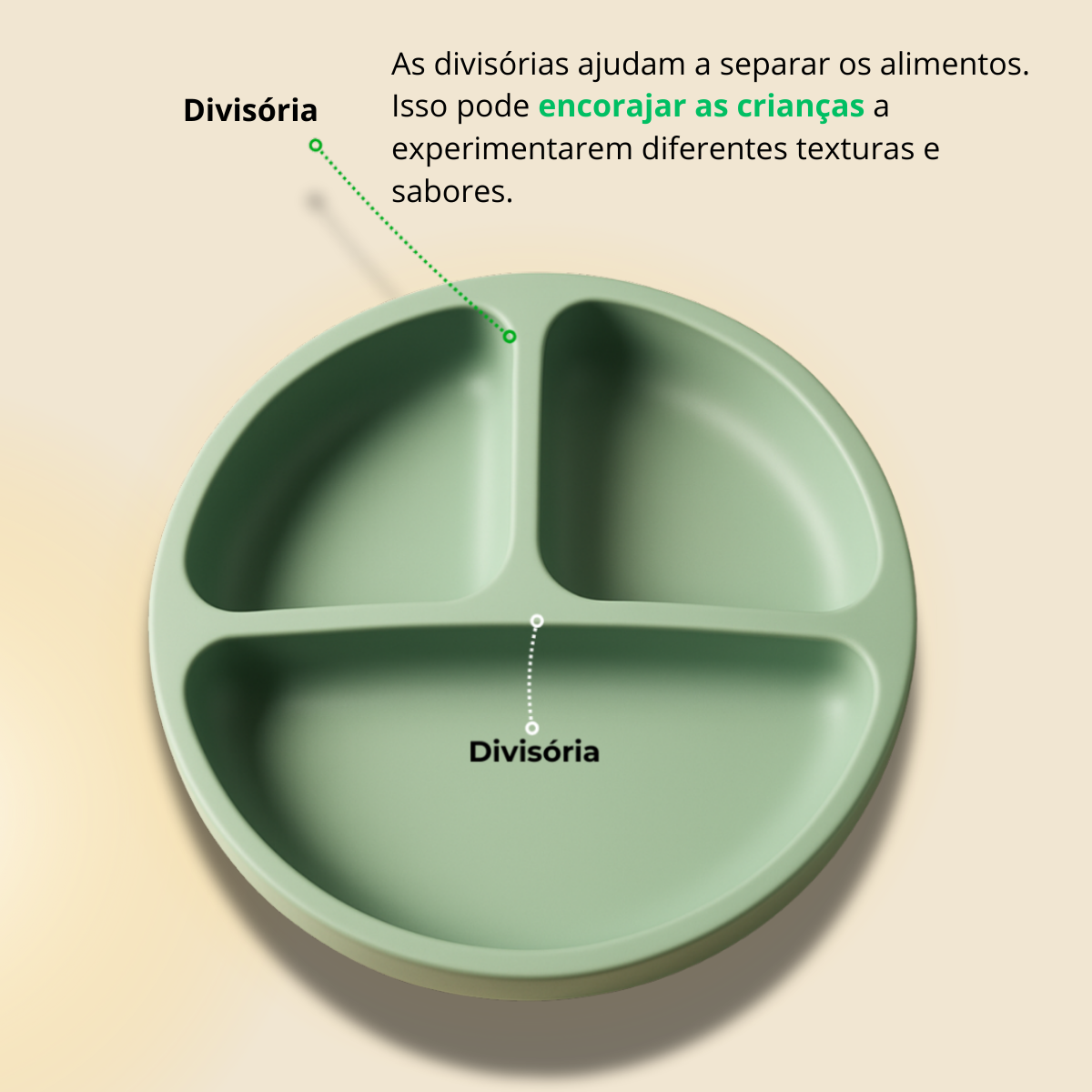 Prato Infantil em Silicone com Ventosa e Divisória Verde