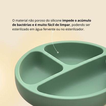 Prato Infantil em Silicone com Ventosa e Divisória Verde
