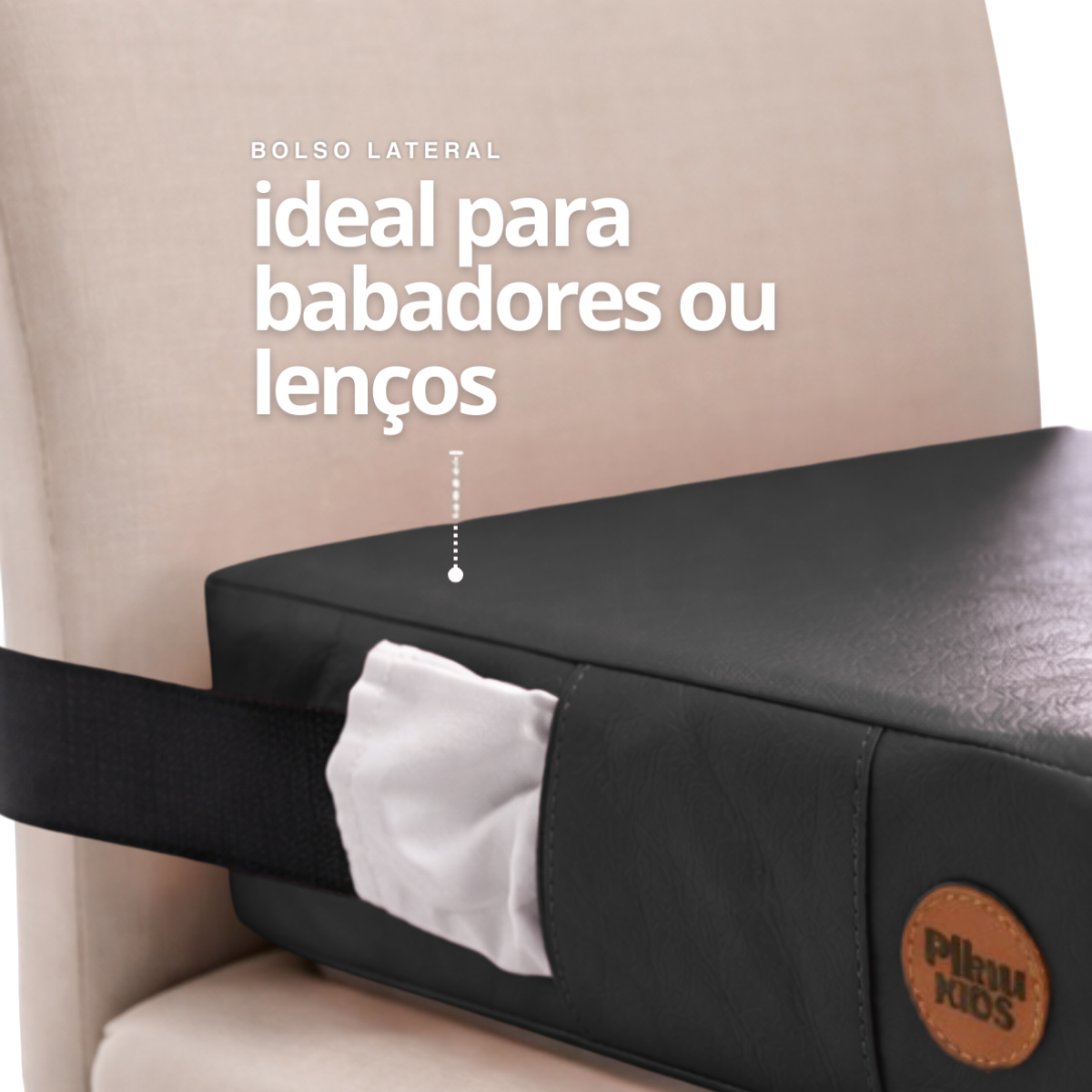 Assento de Alimentação e Elevação Quadrado Infantil - Preto